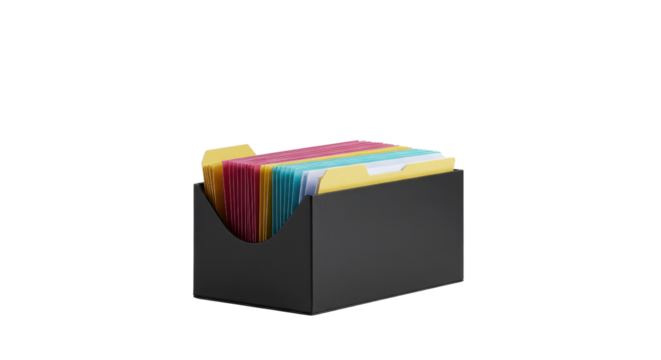 Index card box with colorful dividers isolated PNG with Transparent Background