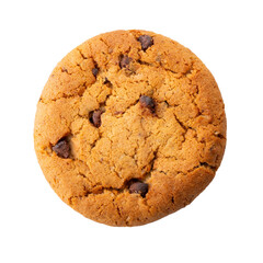 Shortbread cookies with chocolate chips isolated on white background. Top view.
