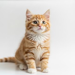 Adorable orange tabby kitten with bright green eyes poses gracefully
