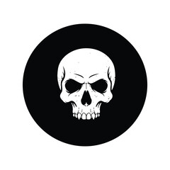 White skull and crossed yellow lightning bolts on black circle, symbol of danger, electricity warning sign