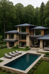 Luxury Forest Villa with Pool and Modern Stone Architecture