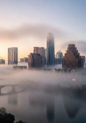 Fototapeta premium Ethereal vista: A mesmerizing cityscape immersed in a blanket of ethereal fog