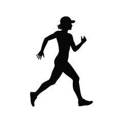 Silhouette of a young woman in cap jogging, running, exercising, fitness, healthy lifestyle, marathon
