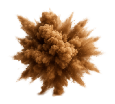 Brown dust cloud exploding mid-air on.