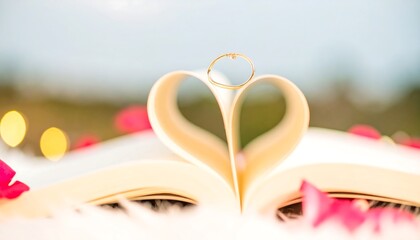 Open book heart with golden ring