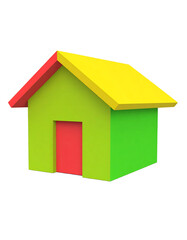 simple color house 3D model plastic carton style on transparent background and white background 