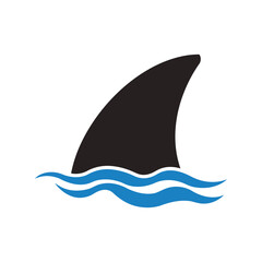  Shark fin in water black silhouette vector, danger in the ocean, predator animal, sea life, marine icon, isolated graphic