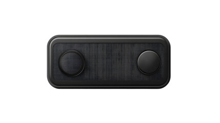 Obraz premium Close up of a dark gray speaker with two knobs on a black background in horizontal format view