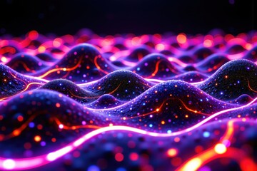 Futuristic Glowing Neon Waves with Dots and Digital Particles