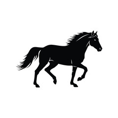 Running horse black silhouette vector, majestic animal, wildlife, speed and freedom, equestrian symbol, isolated graphic