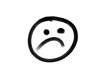 Black hand-drawn sad face emoji isolated on transparent background for emoticons, reactions, and creative graphic design elements