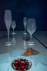 Verres, coupes, bouteilles, champagne, alcools