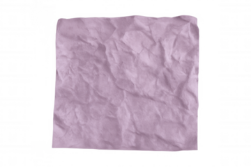 Crumpled piece of purple paper isolated on transparent background, creating a textured and abstract visual