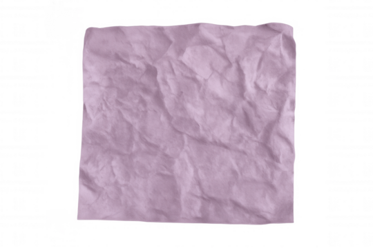 Crumpled piece of purple paper isolated on transparent background, creating a textured and abstract visual