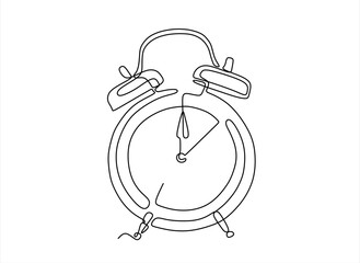 Vintage alarm clock in single line draw illustration. Continuous one line drawing of table clock. Editable stroke.Hand drawn one line vector. 
