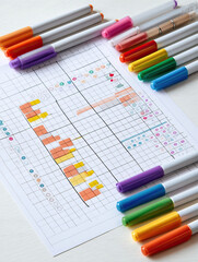 School Timetable Chart with Colorful Markers and Stickers on Transparent Background

