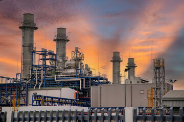 Natural Gas Combined Cycle Power Plant ,Gas turbine electrical power plant with in Twilight power for factory energy concept. © Rangsarit