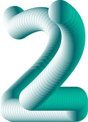 Abstract 3d number two with gradient texture isolated on transparent background