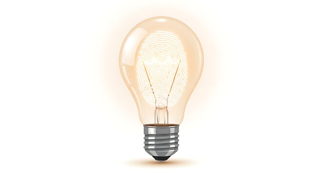 Unique ideas concept, fingerprint inside light bulb symbolizing personalized invention