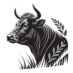 black australian cattle Silhouette Vector, High Quality Illustration on White Background