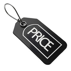 Black price tag with silver loop isolated on a transparent background label white PNG file 
