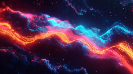 Obraz premium Abstract design with vibrant neon lines and textured clouds.