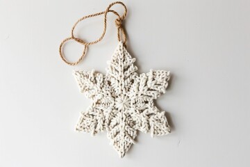 Fototapeta premium Handmade snowflake ornament crafted from natural materials for festive decorations during winter holidays