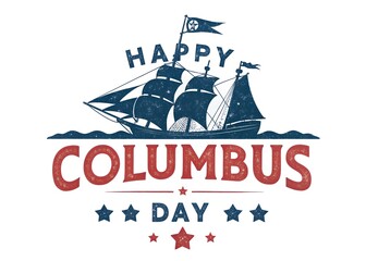 Fototapeta premium Columbus Day greeting card with vintage sailing ship illustration