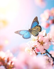 Naklejka premium Beautiful butterfly on blossom tree