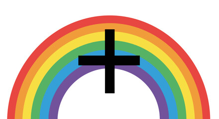 Obraz premium Rainbow Arch and Black Christian Cross Symbolizing Faith Hope and Inclusivity Isolated on Transparent Background