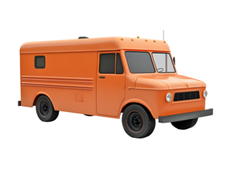 Retro orange delivery van with classic styling and tinted windows isolated on transparent background