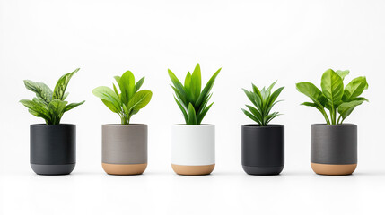 Obraz premium Plant pots with diverse green plants on transparent background