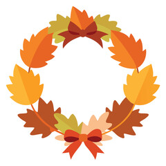 Fototapeta premium Elegant autumn wreath design featuring a mix of maple and oak leaves in vibrant fall colors