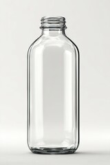 Clear glass bottle, rectangular with rounded base and shoulders, screw-top