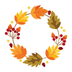 Fototapeta premium Charming hand drawn autumn wreath with vibrant berries and pine elements perfect for seasonal designs