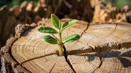 New plant growing from a old tree stump representing new life