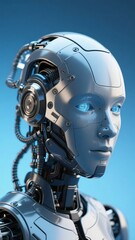 Fototapeta premium Advanced robotic head with human-like features and intricate mechanical components