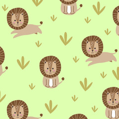 cartoon vector cute lion seamless pattern design for kids apparel fullprint fabric