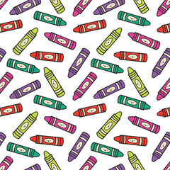 Seamless pattern with colorful Crayons. Art supplies fun texture. Crayons drawing background.
