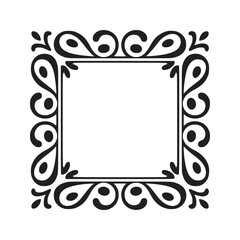 Decorative square frame with floral and swirl designs in black on a white background image view