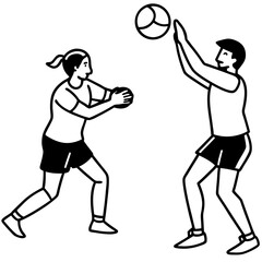 People play Vollyball line art vector