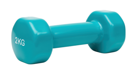 Turquoise dumbbell with 2KG weight on it isolated PNG with Transparent Background