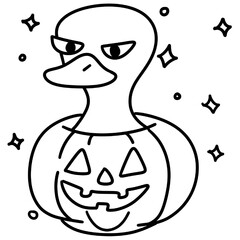 Halloween Quacky Duck Clipart Cute Halloween Line Art Set, Hand Drawn Vector