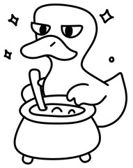 Halloween Quacky Duck Clipart Cute Halloween Line Art Set, Hand Drawn Vector