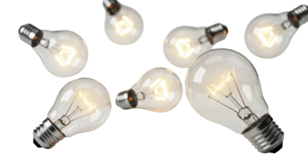 Glowing light bulbs idea and innovation concept isolated PNG with Transparent Background