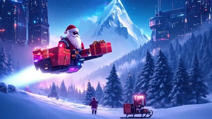 Futuristic santa delivering gifts - Powered by Adobe