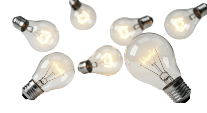 Glowing light bulbs idea and innovation concept isolated PNG with Transparent Background