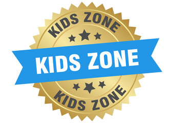 kids zone. kids zone round blue and gold label isolated on transparent background