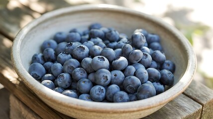 Freshly picked blueberries in a rustic bowl