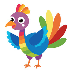 Playful cartoon turkey character with festive autumn colors and whimsical design elements for thanksgiving celebrations